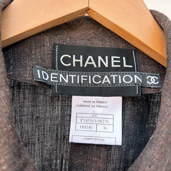 Chanel Authentic Linen Cropped Cinched Utility Jacket Top Chocolate Brown 36 Y2K - Picture 8 of 11